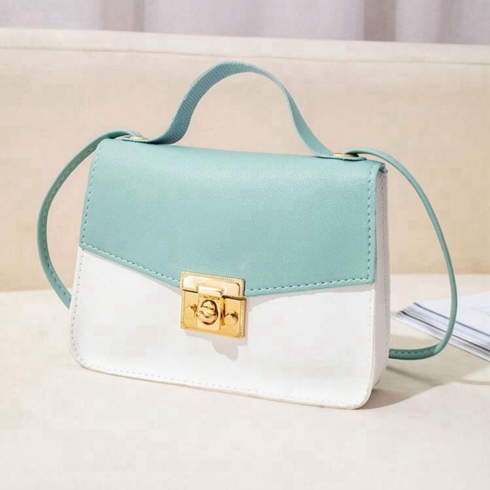 Mini Two Tone Twist Lock Flap Square Bag Top Handle - Picture 2 of 5